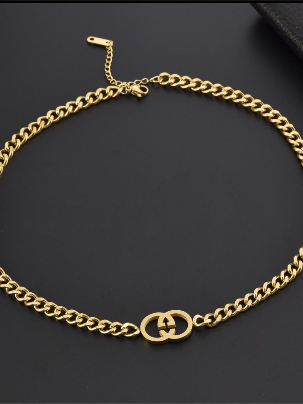 Gold Chain Link Necklace with Interlocking GG Circle Accent